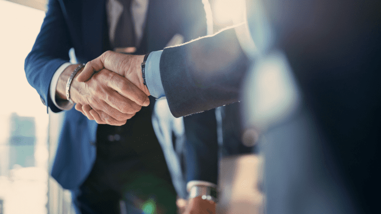 Two business people shaking hands