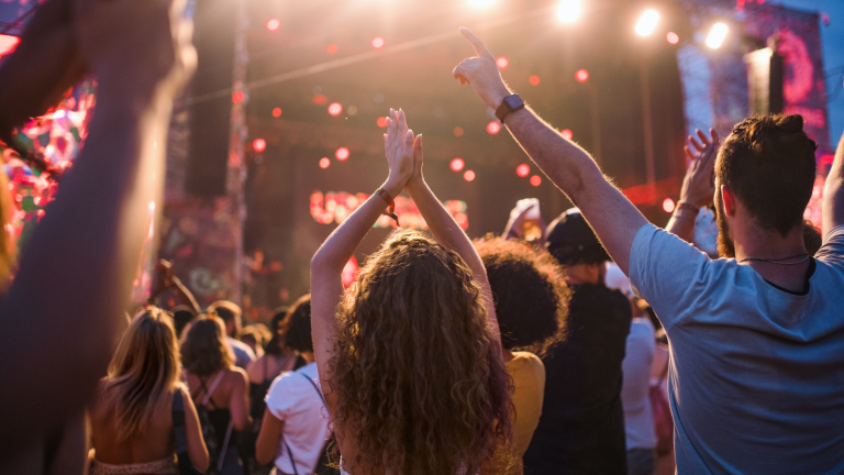 Crowd with raised hands at a concert