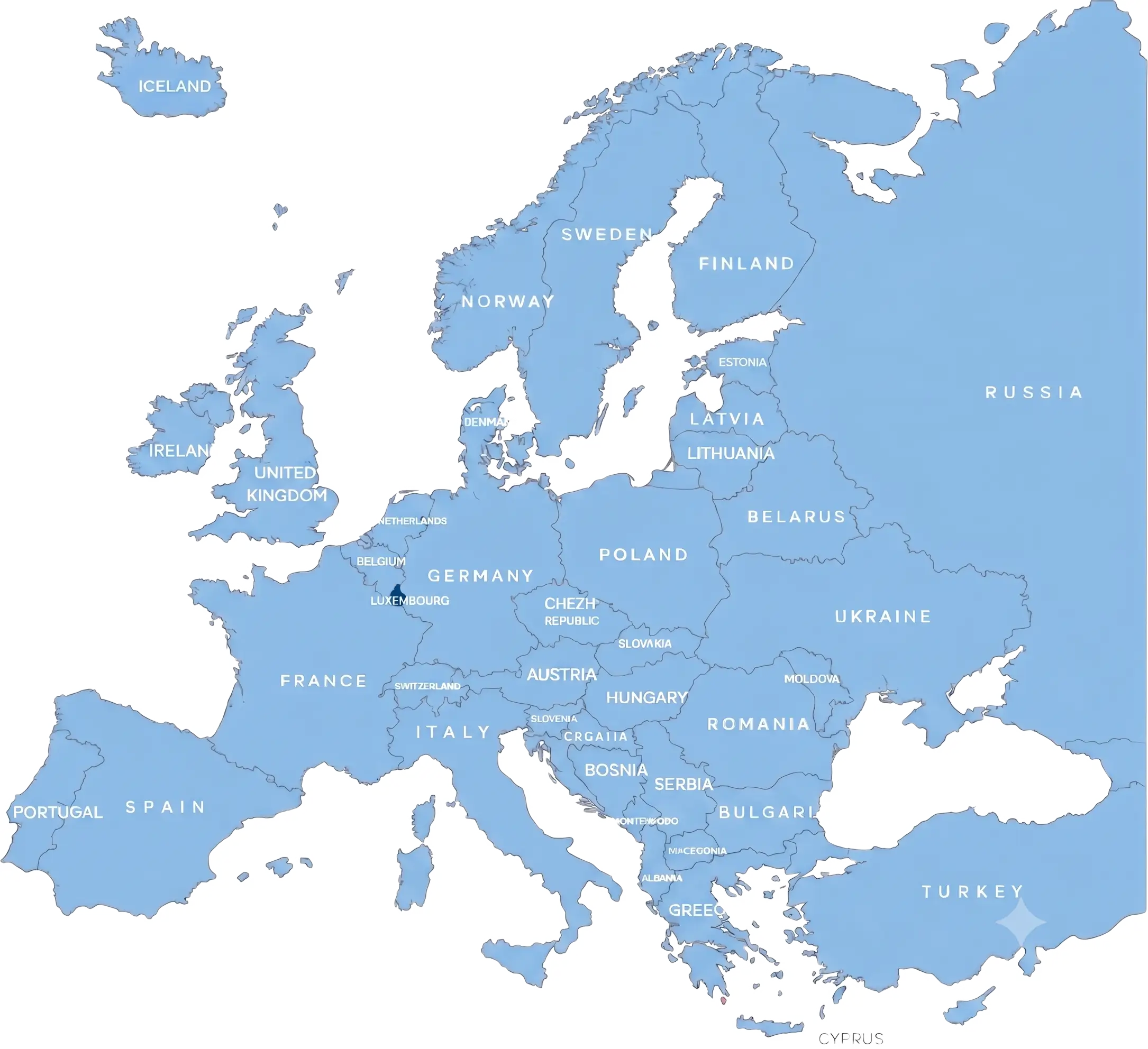 Map of Europe with Luxembourg highlighted