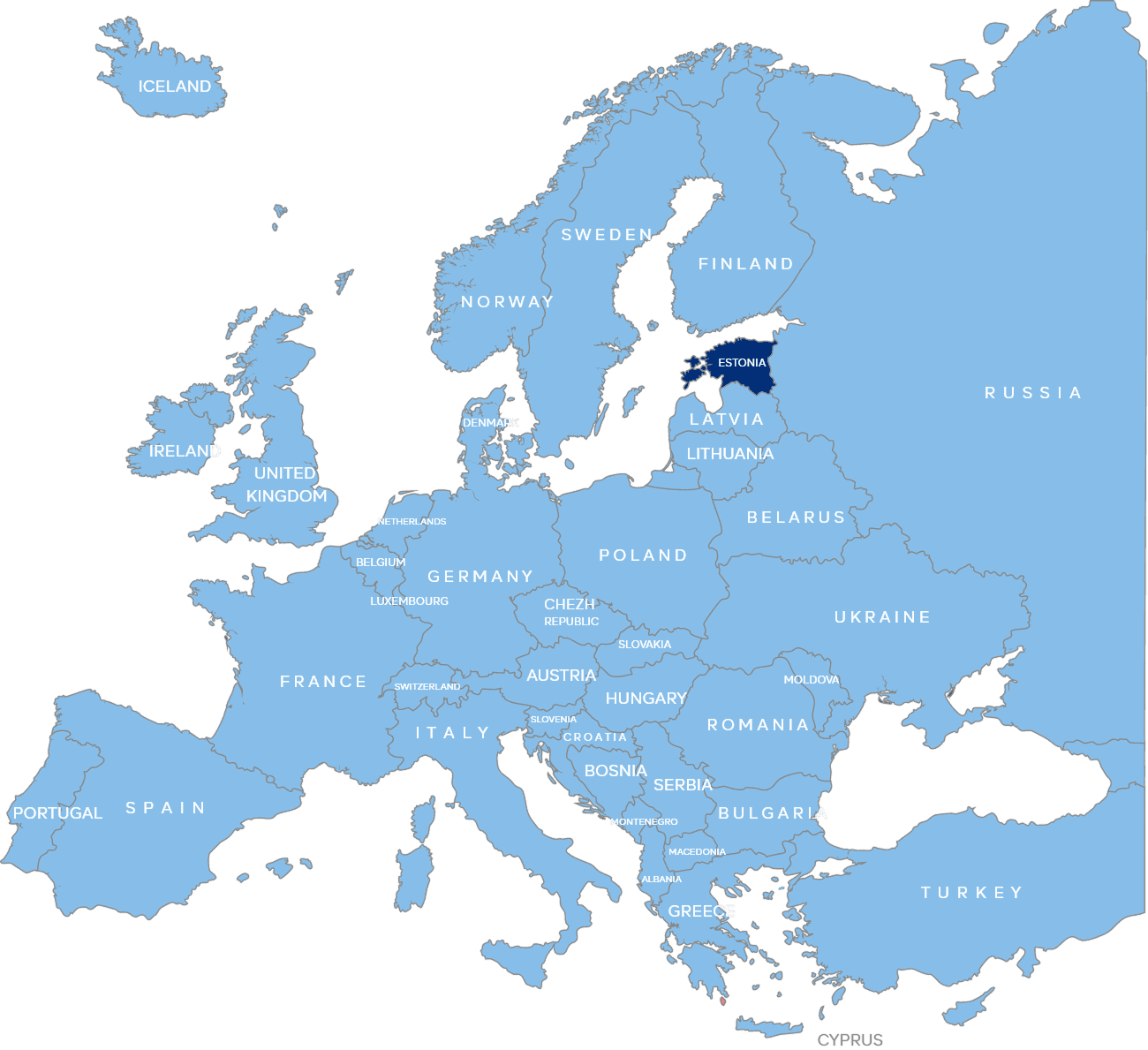 Map of Europe with Estonia highlighted
