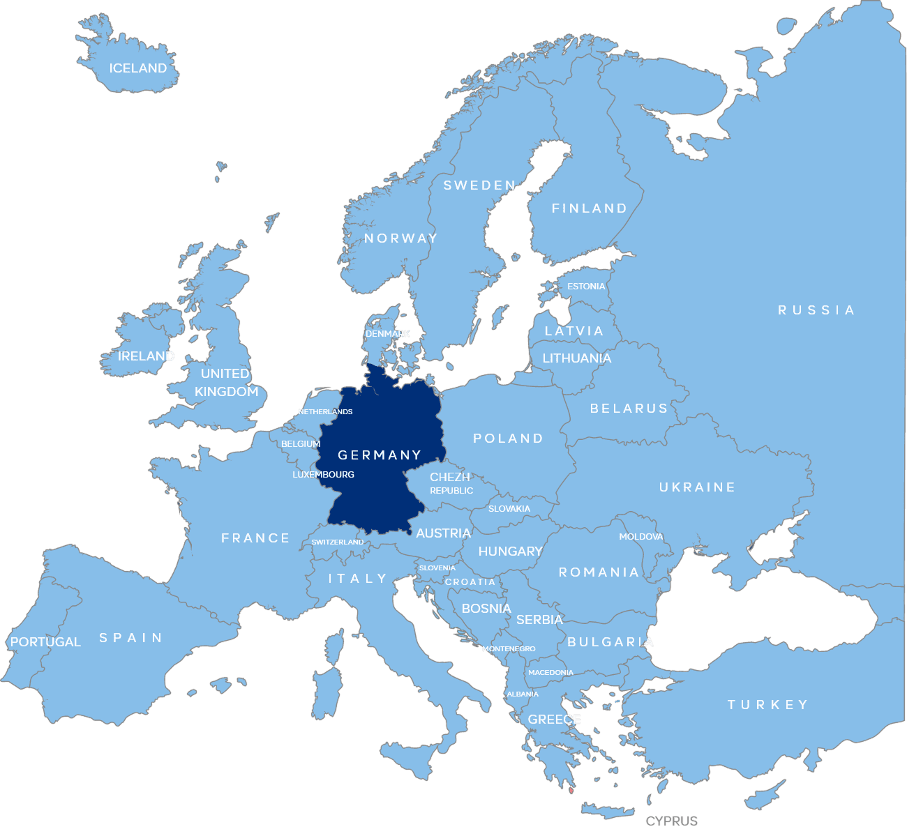 Map of Europe with Germany highlighted