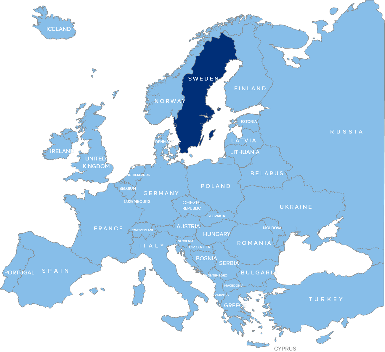 Map of Europe with Sweden highlighted